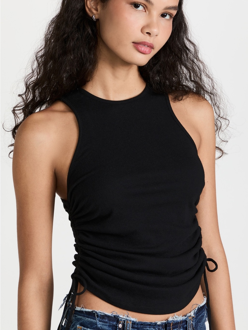 WAYF Ribbed Side-Tie Tank Top - Black